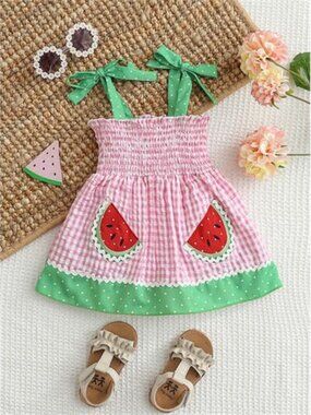 Children's Watermelon Gingham Smocked Dress